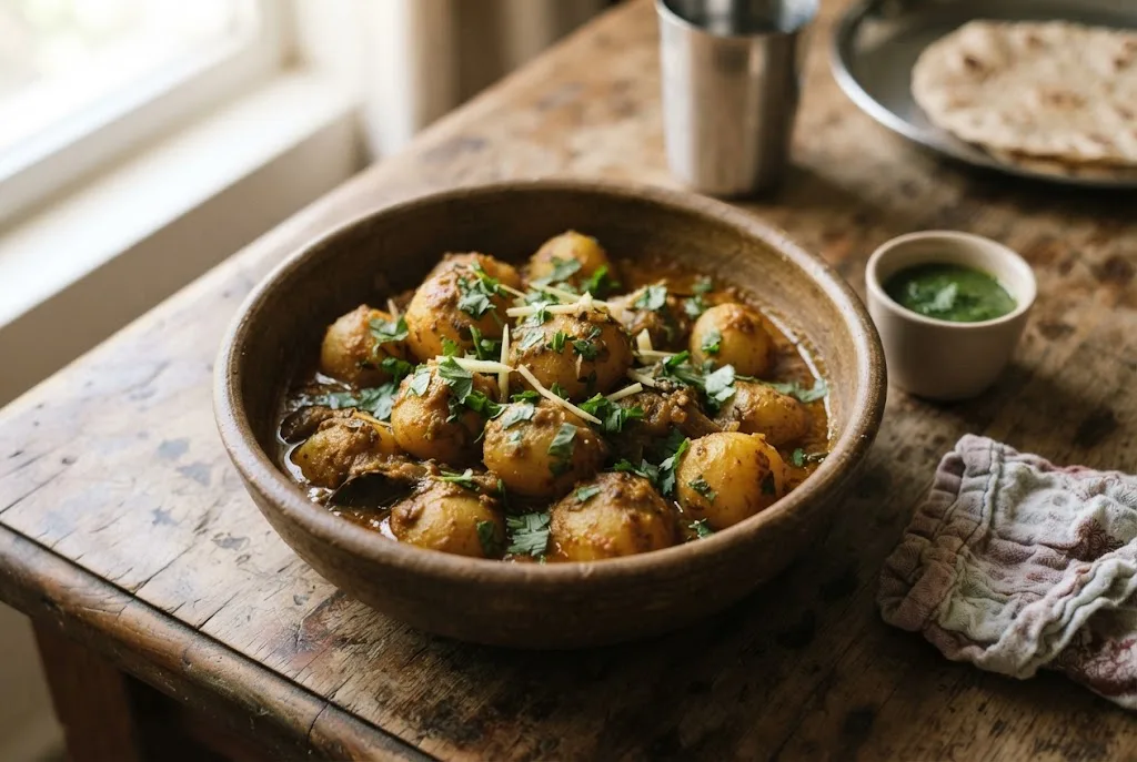 Bihari Aloo Dum (No-Onion-Garlic Baby Potato Curry)