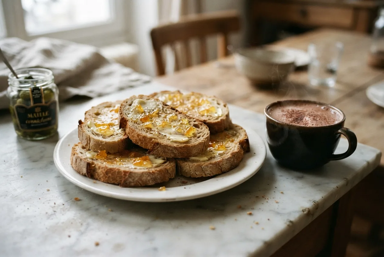 Petit-Dejeuner Tartines et Chocolat Chaud (Tartine and Hot Chocolate Plate)