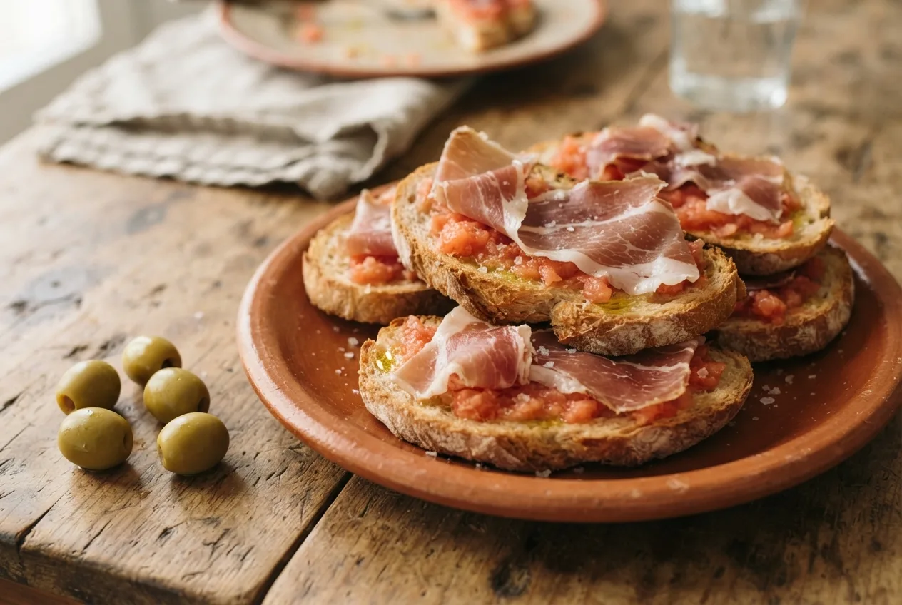 Tostada con Tomate y Jamon (Toast with Tomato and Serrano Ham)